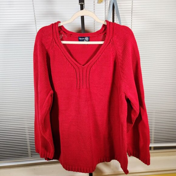Vintage Venezia Jeans $89 22-24 2X Red Cotton Blend V-neck Pullover Knit Sweater - Picture 1 of 8
